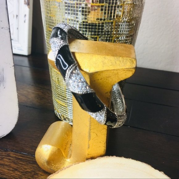 Rhinestone Bangle Bracelet Black w/ Rhinestone Silver - Picture 2 of 5